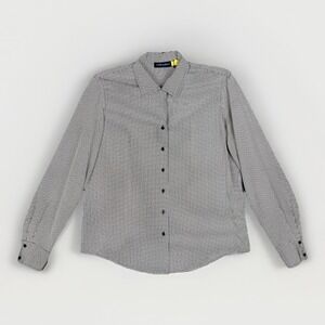 Vtg 90s Anne Klein Il Blouse Womens M Silk Houndstooth‎ Loop Collar Old Money